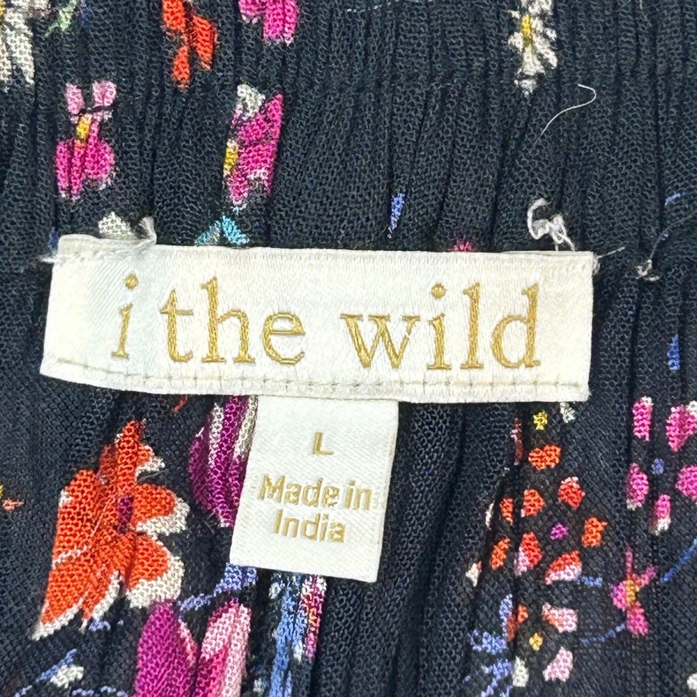I The Wild Women's L Floral Palazzo Pants Wide Leg Boho Black Multicolor Rayon - Picture 2 of 4